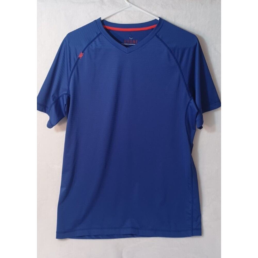 Rhone Shirt Mens L Blue Short Sleeve Compression Gym Workout Stretch Casual